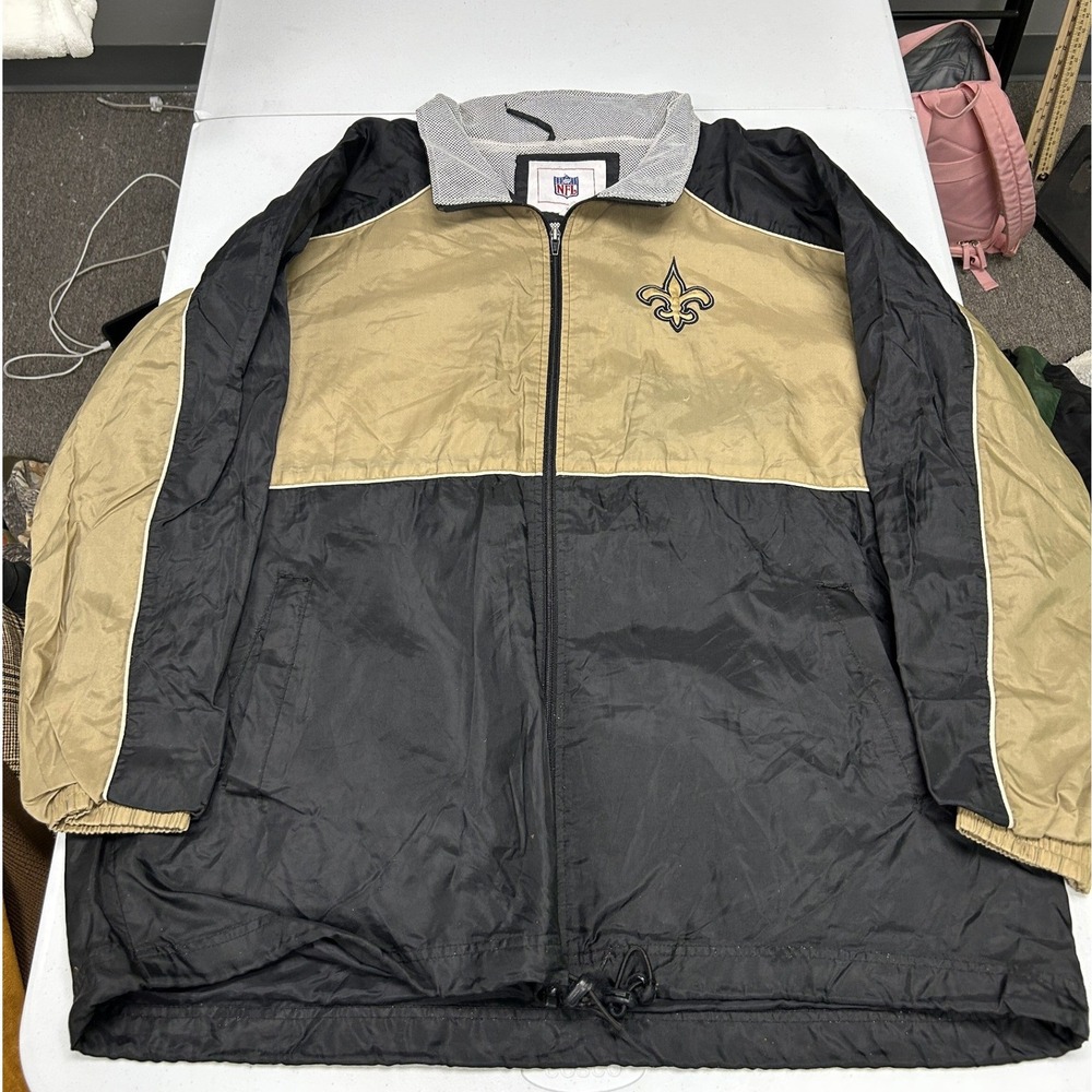 NFL New Orleans Saints Windbreaker Jacket Mens XXL Black Gold Embroidered Zip